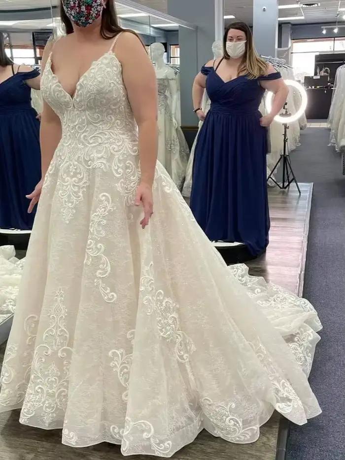 Robe De mariée trapèze De luxe pour femmes, bretelles Spaghetti, sans manches, grande taille, longue