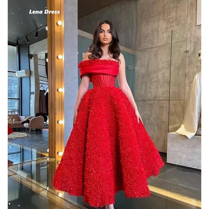 Lena-Robe de soirée en dentelle rouge pour femme, robes de soirée élégantes, une ligne initiée, une 