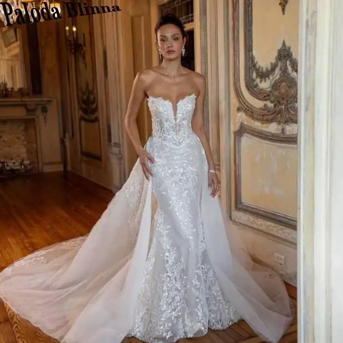 Robes de mariée fantaisie Paloda pour femmes avec appliques, sans manches, sirène, fermeture éclair,