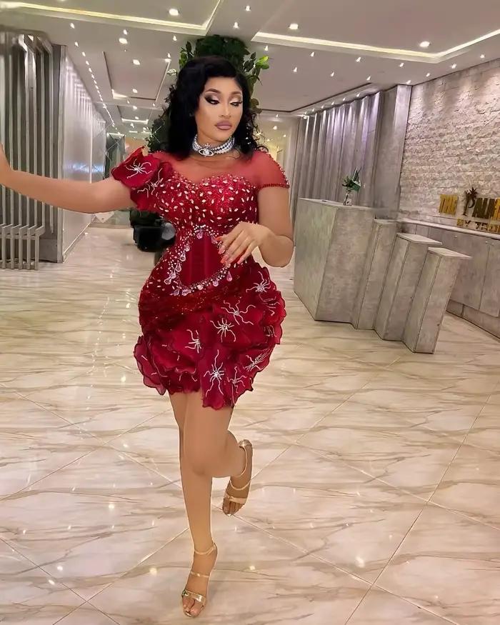 Femmes grande taille robes de Cocktail courte bal Mini robes robes d'anniversaire appliqué perlé pai