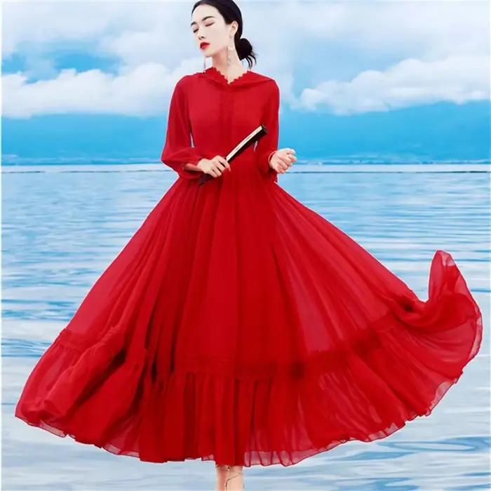 Chaka Salt Lake voyage photographie robe longue nouvelle fée rouge robe en mousseline de soie à capu