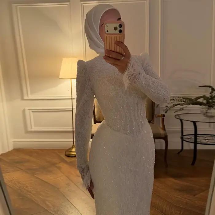 Robe de mariée arabe Eightale, col haut, manches longues, dentelle personnalisée, robe de mariée sir