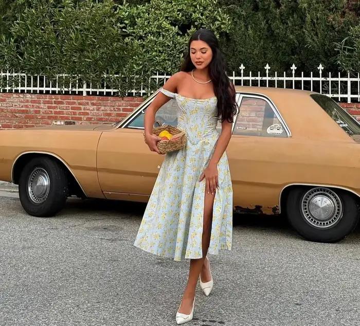 Suninheart robe d'été femmes 2023 vert à lacets robe imprimée florale élégante avec désossage décont