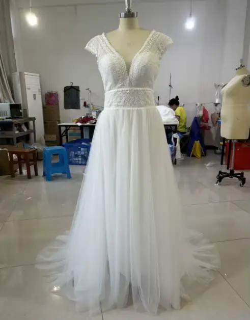 Robe de mariée légère à col en v, voile d'extérieur Simple, petite demoiselle d'honneur, Super féeri