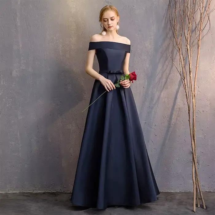 Robe de Demoiselle d'Honneur Formelle Bleu Marine Élégante Longue pour Soirée de Bal, Cérémonie, Été