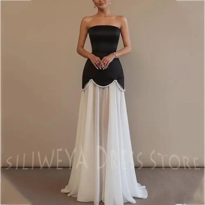 Robes de soirée chics et simples, coupe trapèze, longueur au sol, élégantes, sans bretelles, sans ma
