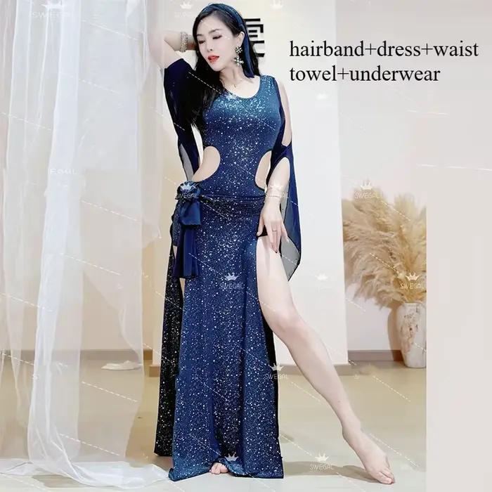 Robe de danse orientale pour femmes, en maille brillante, style Shaabi Baladi Saidy, vêtements d'ent