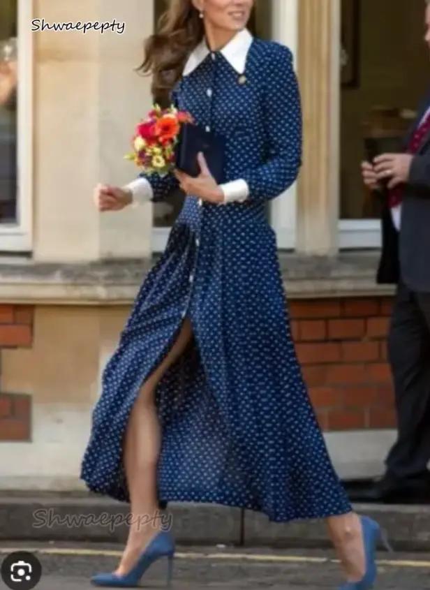 Kate – robe de bal élégante, taille basse, longueur cheville, à pois, robes de vacances, manches lon