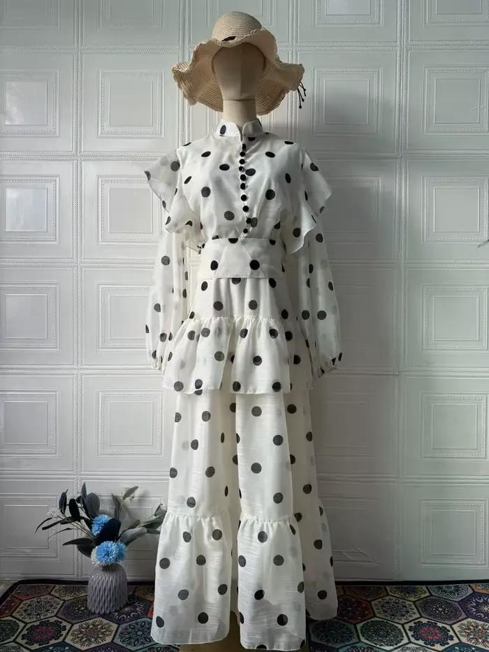 Abayas pour femmes, robes de soirée à pois, Eid Ramadan, volants, Vestidos, Maroc, Dubaï, Jalabiya, 