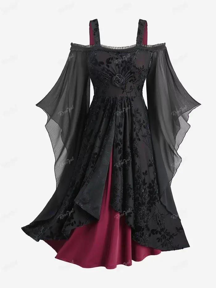 Robe asymétrique décontractée pour femmes grandes tailles, automne, à épaules dénudées, avec fleurs 