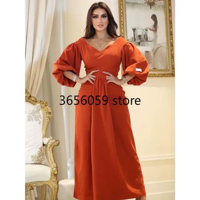Robe de soirée Orange modeste du moyen-orient, charmante, col en V, grande taille, vêtements de Cock