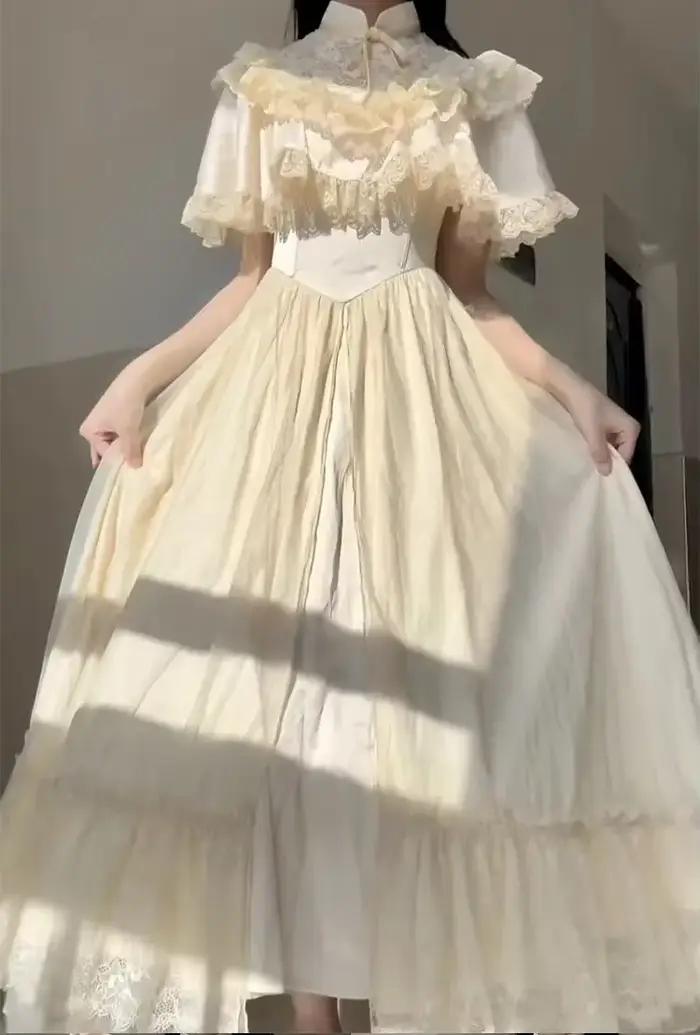 Coalfell français rétro dentelle col robe de princesse Lolita gothique Style cournu robe Vintage fem