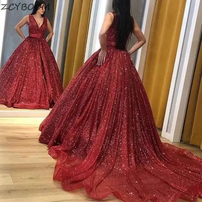 Robes de soirée rouge en forme de A 2026 Nouvelles robes de soirée formelles pour femmes Col en V Ve