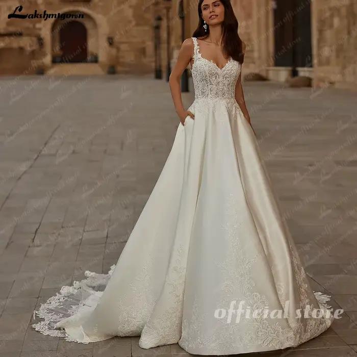 Yanshmigown-Robe de mariée en satin, robe de plage, élégante, longue, pour les patients, quelle que 