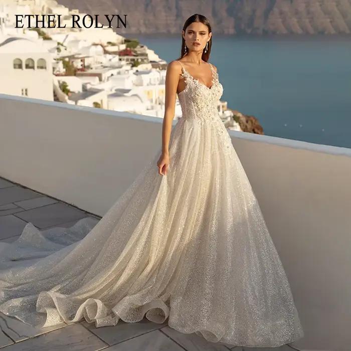 ETHEL ROCirCN-Robes de mariée A-ligne pour femmes, bretelles spaghetti sexy, Rotterdam, appliques en