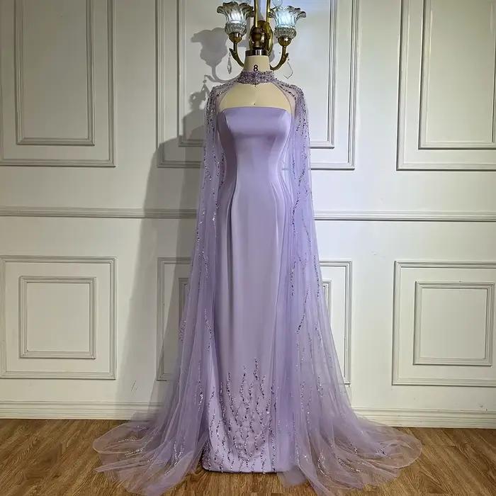 Serene Hill – robe de soirée élégante lilas, longue Cape perlée de luxe, pour fête, LA728225, person