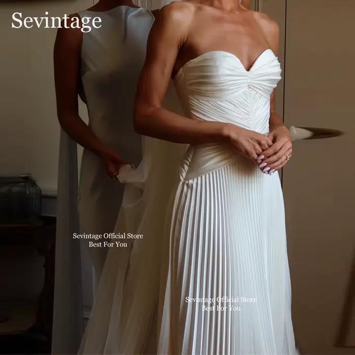 Sevintage ivoire Simple sirène robes de mariée chérie Satin longues robes de mariée Boho sans manche