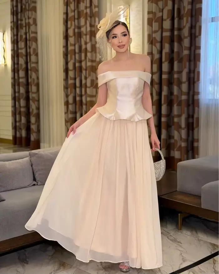 Robe de Soirée Longue en Mousseline de Soie Champagne Sur Mesure pour Occasions Spéciales, Robes de 