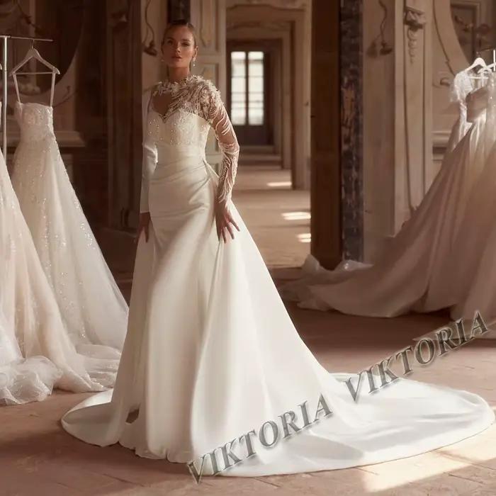 VIKTORIA glamour sirène robes De mariée pour femme mariée Satin détachable Train plissé Robe De Mari