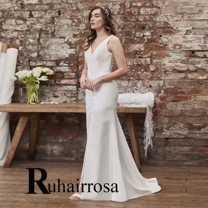 Ruhair charmante robe De mariée formelle pour mariée sirène dos nu col en v paillettes Satin balayag