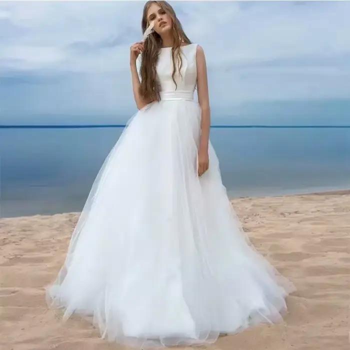 Robes de mariée élégantes, dos nu, à lacets, en Tulle, ligne a, sans manches, robe de soirée de mari