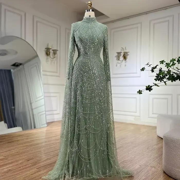 SERENE HILL – robe de soirée sirène à manches longues, vert sauge, pour femmes musulmanes, pour fête