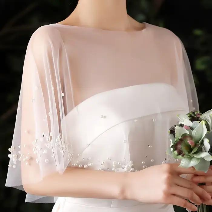 Cape de robe de soirée de mariage avec perles, bord coupé, châle court, veste de fête, accessoire de