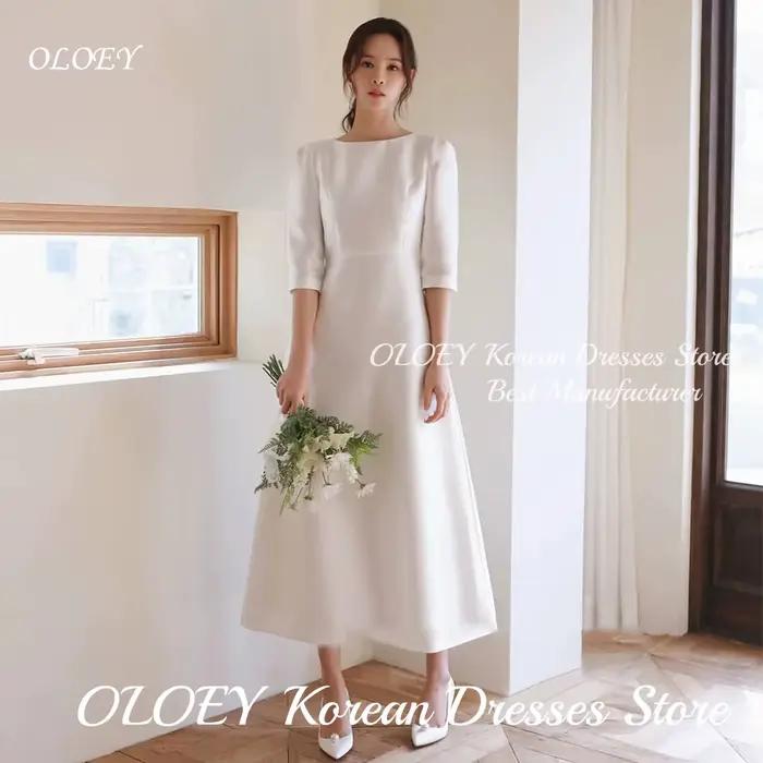 OLOEY Simple col rond a-ligne robe de mariée coréenne robe de mariée en Satin pour séances Photo rob