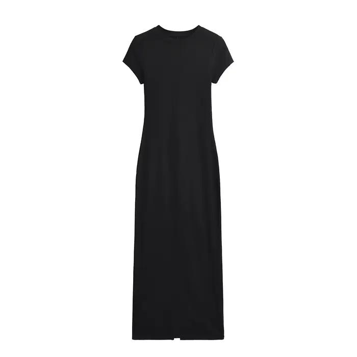Robes à manches courtes pour femmes, longues, sexy, une pièce, noires, vêtements vintage, midi, moul
