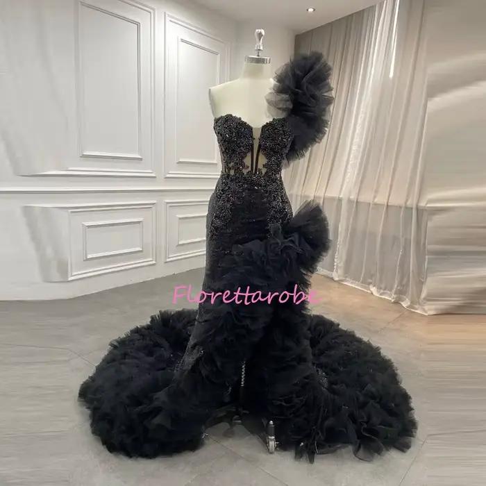 Robes de bal de luxe pour femmes, avec volants, appliques, perles, robes de mariée, robe de soirée à