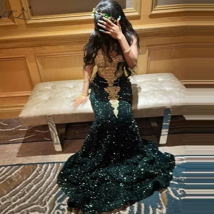 Robe de cocktail scintillante, Vintage, magnifique, noire, à paillettes dorées, col en v, style sirè