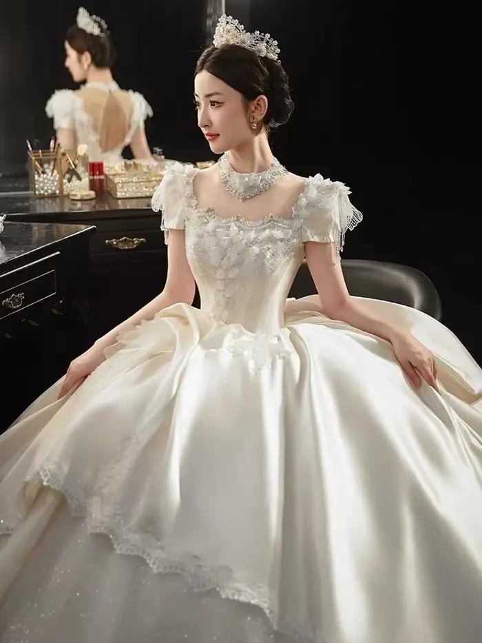 Robe de mariée principale en Satin français, nouveau Style palais de l'industrie lourde, dos nu, sen