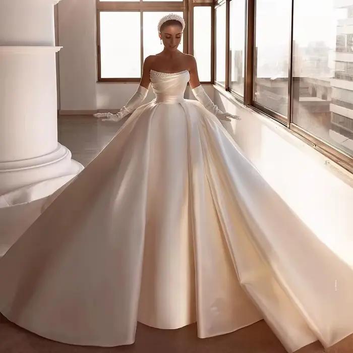Robe de Mariée Élégante en Satin, Perles, Patients Modernes, Plage, Boho, Quelle que soit la Traîne 