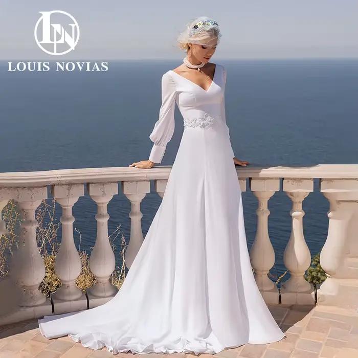 Modiis-Robe de mariée en tulle glacé, robes de mariée A-Line, robe de patients à manches longues, ap