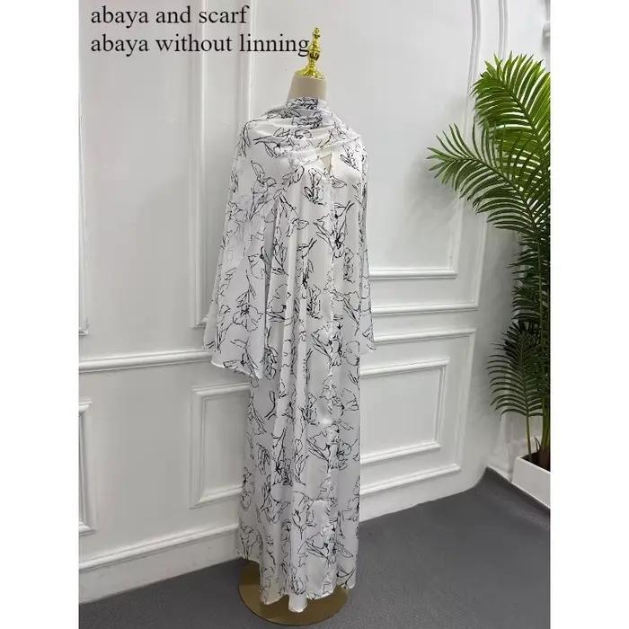 Robe Abaya pour femmes pour l'Aïd, avec foulard imprimé, Jalabiya de Dubaï, Robes longues de Ramadan