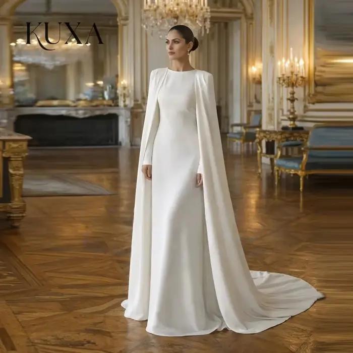 Robes de mariée élégantes KUXA à col rond, robes de mariée sirène à manches longues, robes de soirée