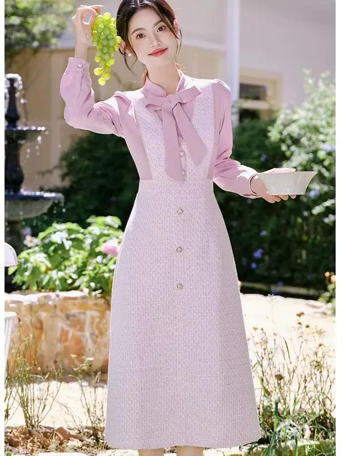 Robe Élégante à Manches sulfpour Femme, Tenue de Bureau Vintage, Design Chic Coréen, Collection Auto