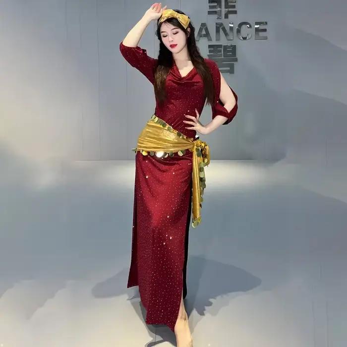 Shabbi Baladi Performance Robes pour femmes, ensemble de olympiques de danse du ventre, robe en coto