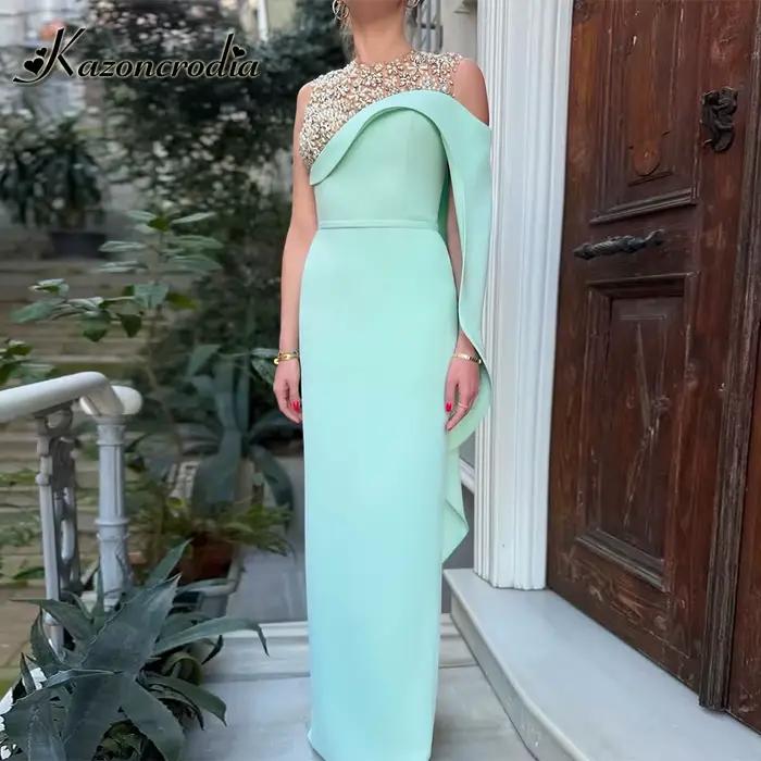 Kazon glamour col rond marié mère de la mariée robe sirène cristaux invité de Mariage Robes de soiré