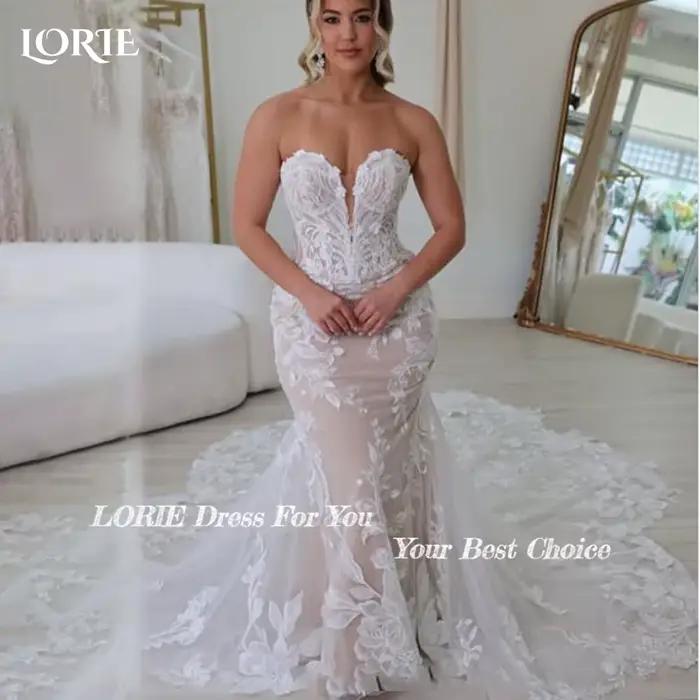 LORIE Boho robes de mariée sirène dentelle bretelles chérie plage robe de mariée Vintage Appliques l