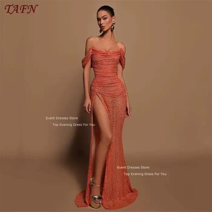 TAFN robes de soirée sexy fente latérale haute robes de bal manches hors de l'épaule robes de bal fo