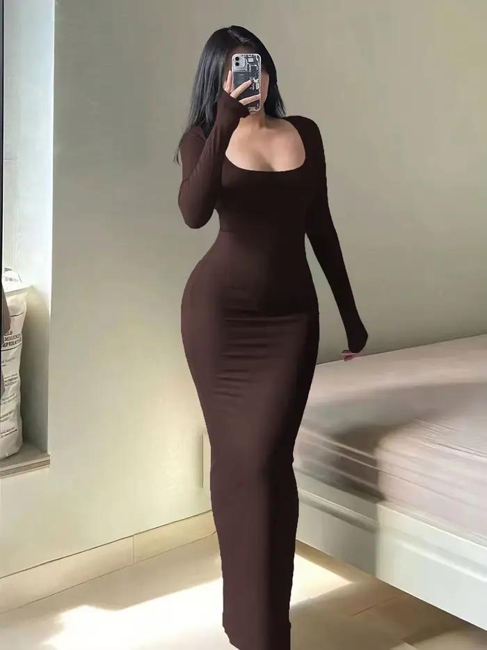 Robe moulante à manches longues pour femmes, robe longue Chic basique minimaliste décontractée à la 