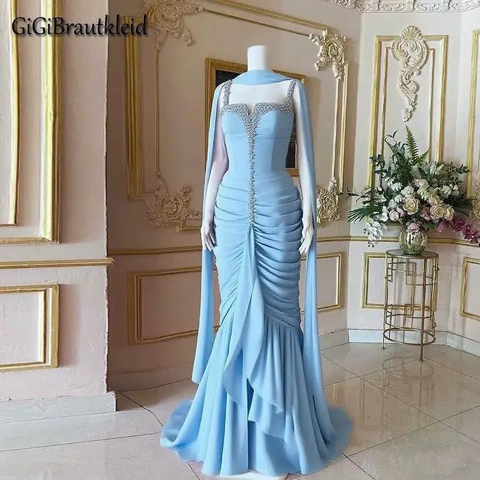 GiGiBraut-Robe de Soirée Luxueuse en Tulle pour Femme, Plissée Trompent, Col en V, Pompon, Fibres, P