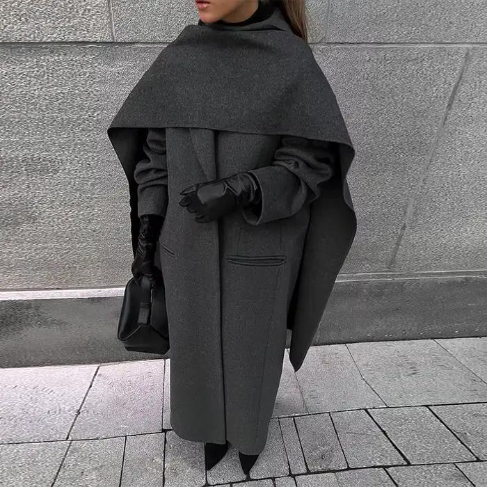 Manteau élégant à double boutonnage pour femmes avec grand col écharpe, pardessus à poches, vêtement