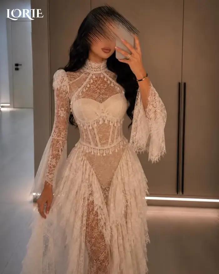 LORIE – robe de mariée sirène en dentelle pour femmes, manches longues, col haut, robe de mariée sir