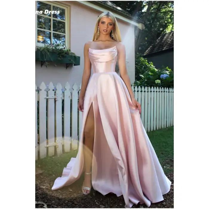 Lena rose Robe De Cocktail Femme Satin tissu robes élégantes sur mesure Cocktail Robe De soirée lign