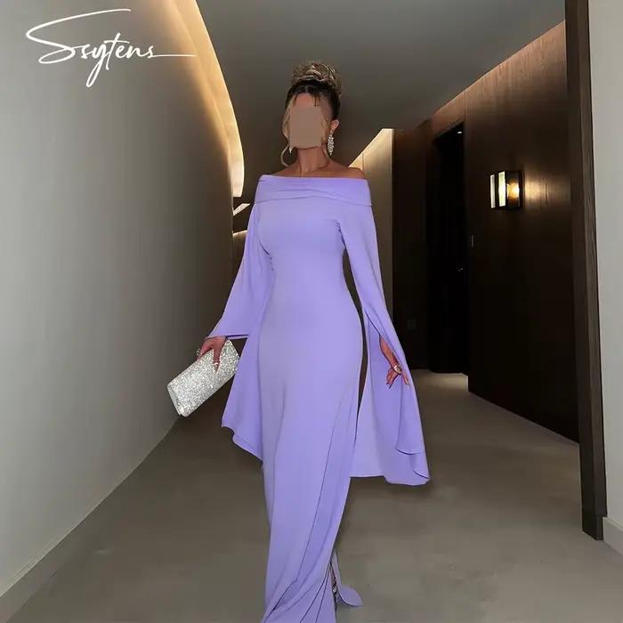 Robes de Rharabes violettes chics, robe rigourde sirène, évasée, manches longues, hors de l'initiati