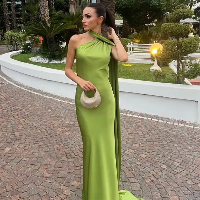 Robe longue dos nu à lacets pour femmes avec écharpe, robe longue licou, robe mince en fibre solide,
