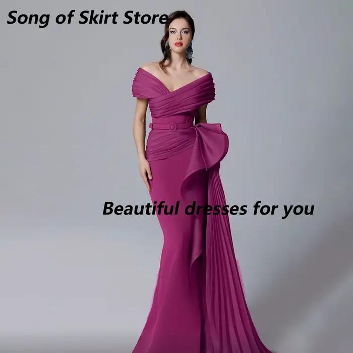 Robe de soirée sirène Fuchsia pour femmes, épaules dénudées, longueur au sol, événements spéciaux, r