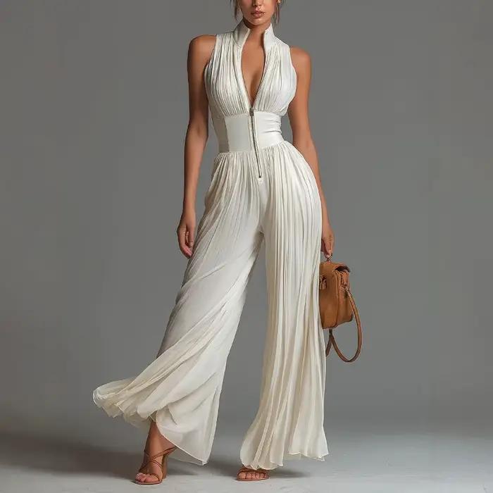Combinaison élégante sans manches en mousseline pour femme, nouvelle collection été 2026 : Combinais